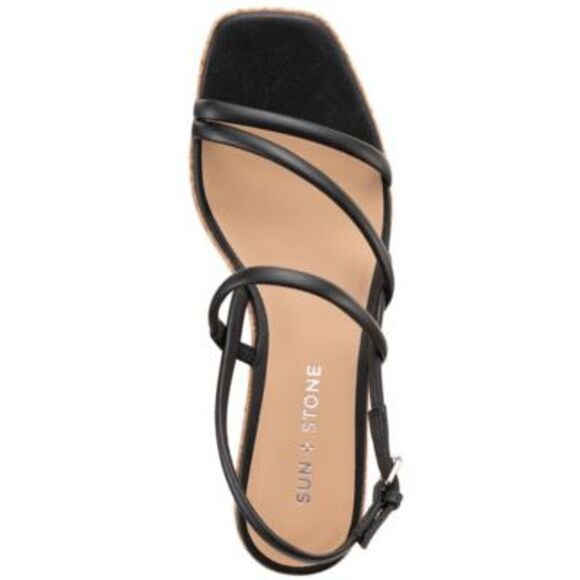 SUN STONE Womens Black 1" Platform CorkBella Toe Wedge Slingback Sandal 11 M - Picture 2 of 4